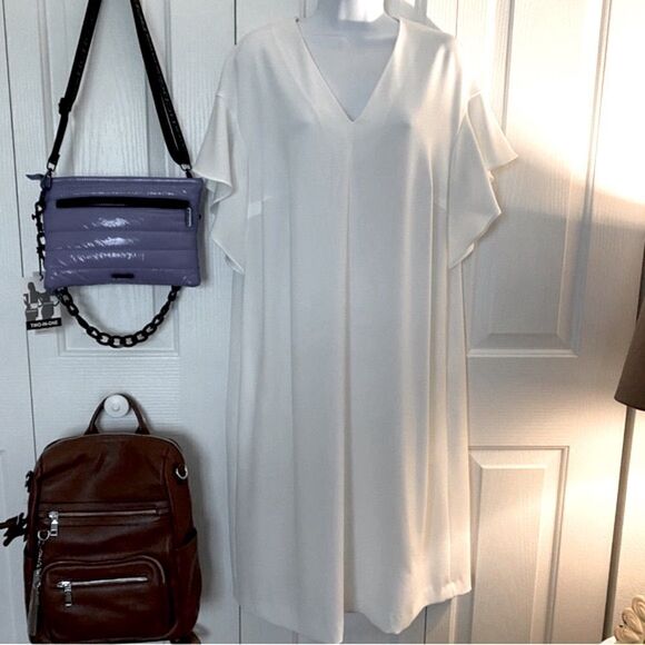 NEW ESCADA SHIFT V-NECK MIDI DRESS OFF WHITE SZ42=L - Picture 15 of 15